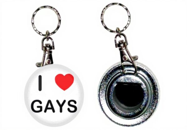 Porte-clés décapsuleur BadgeBeast I love Gays 55mm